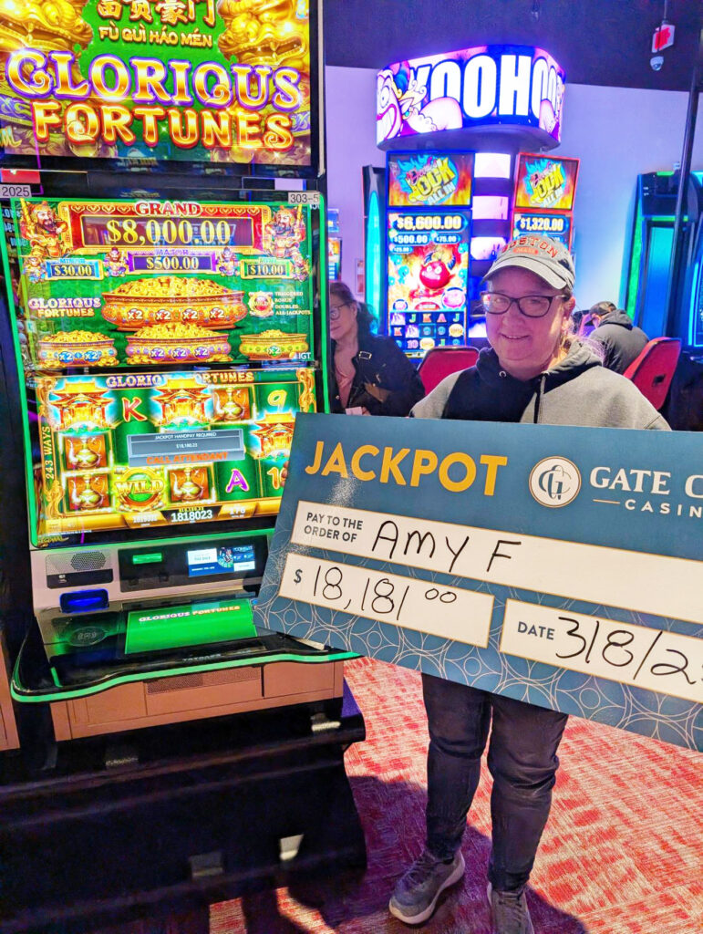 Jackpot Winner Amy F won $18,181 at Gate City Casino