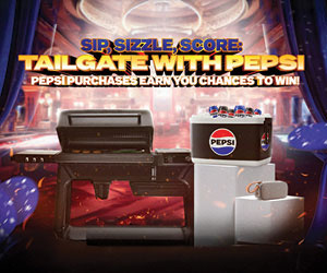 Sip, sizzle, score: Tailgate with Pepsi. Pepsi purchases earn you chances to win!