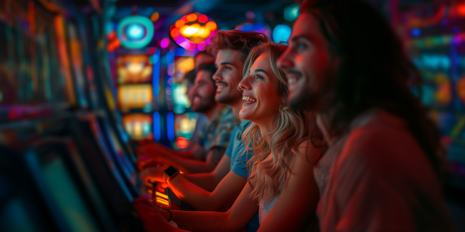 Group of friends playing Slot Machines together